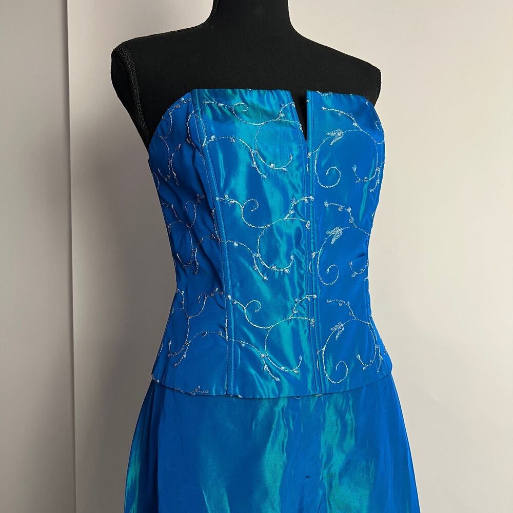 Vintage 1980s Gunne Sax Jessica McClintock Blue Strapless Gown Corset 2000s Prom